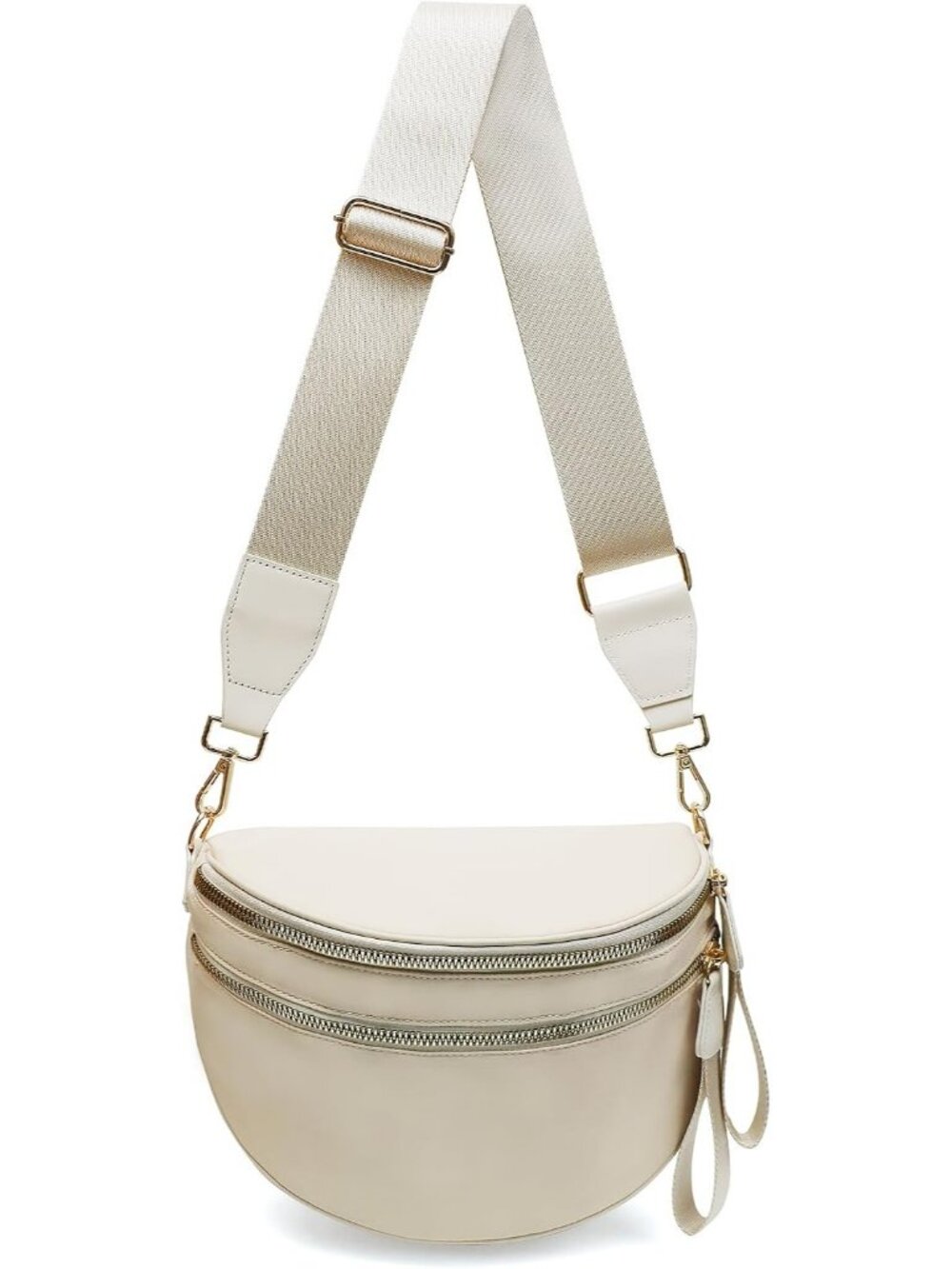 Women's Beige Pure Color Checkered Nylon Fanny Pack Travel Crossbody Bag